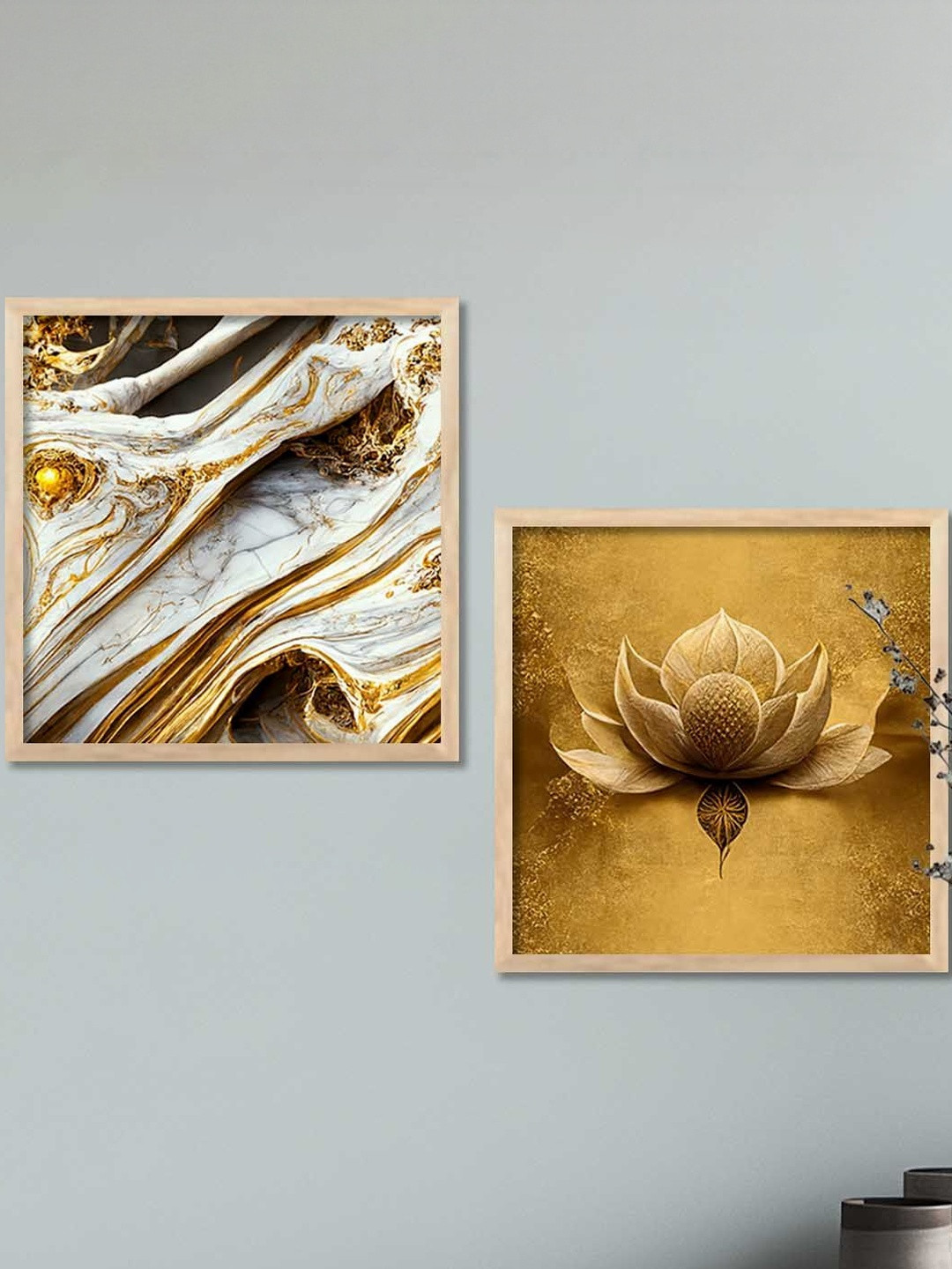 WALLLANE Brown Set of 2 Wooden Abstract Wall Art With Frame Wall Paintings