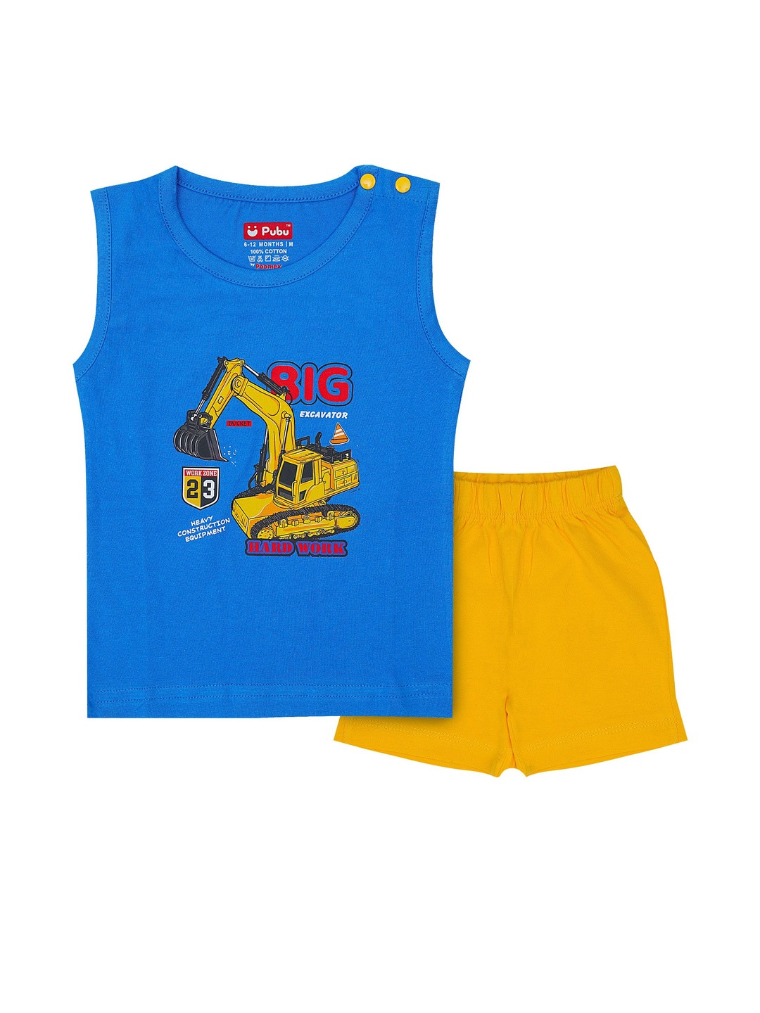 Pubu Boys Blue & Yellow Graphic Printed T-Shirt & Shorts Set