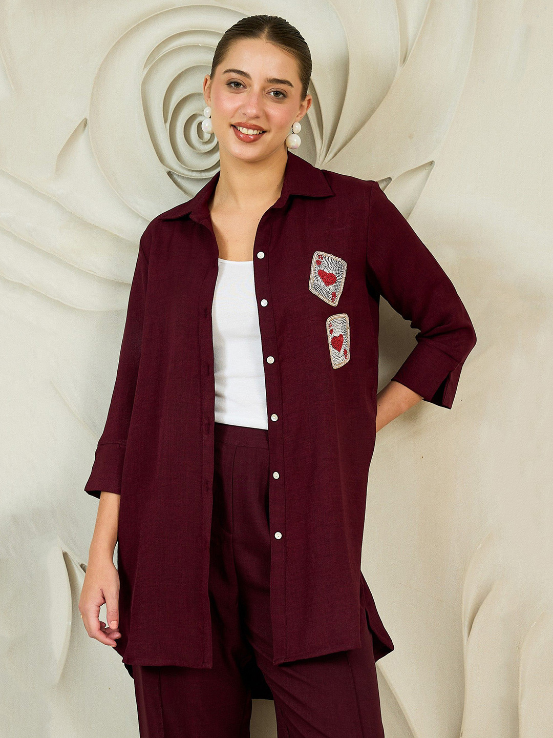 Shally Bhasin by Athena Graphic Self Design Spread Collar Shirt