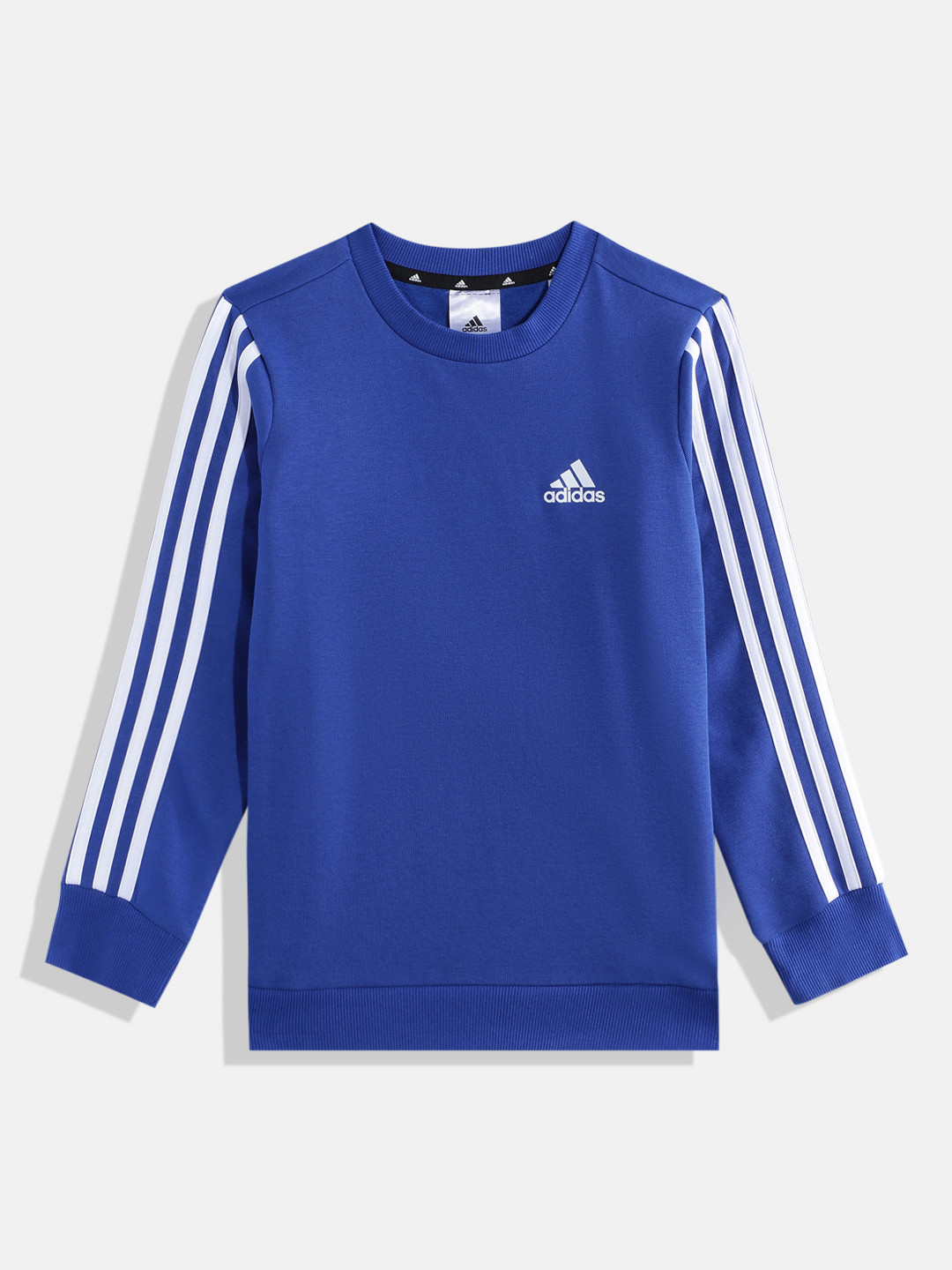 ADIDAS Boys Brand Logo 3 Striped FLC CRW Sweatshirt
