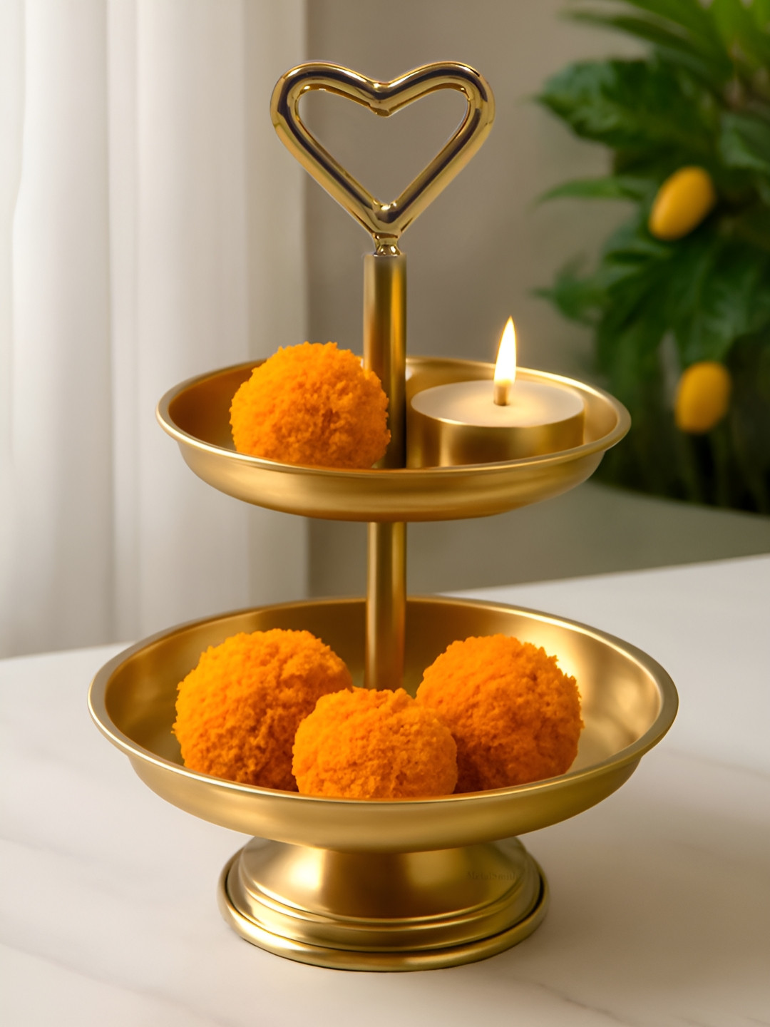 Metalsmith Gold-Toned Metal 3-Layer Decorative Tea Light Candle Holder