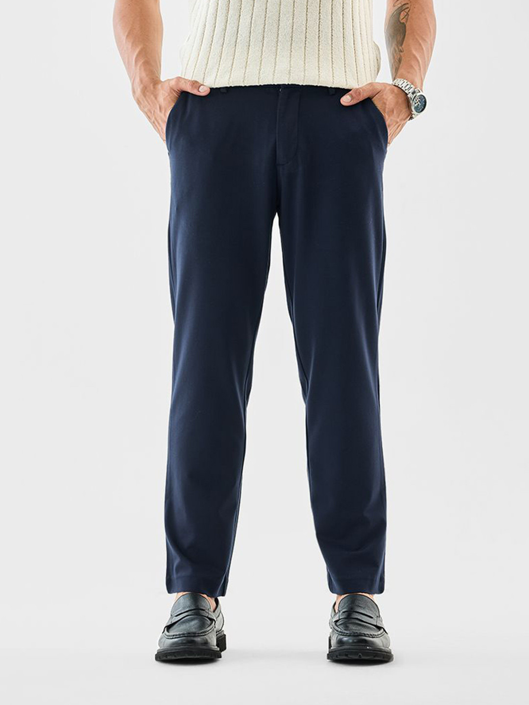 Snitch Men Relaxed Fit Mid-Rise Flat-Front Formal Trousers