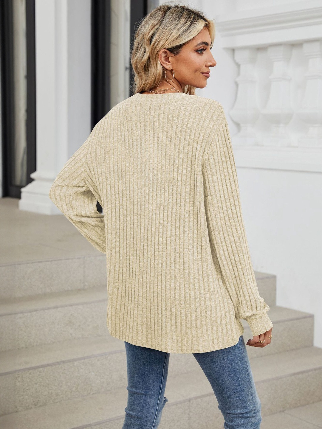 HERE&NOW Women Beige Long Sleeves Sweaters