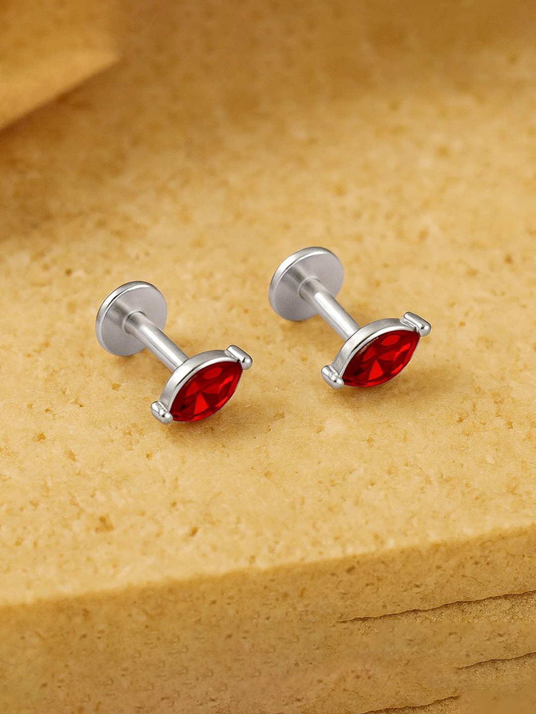 Anushka Jain Jewellery 925 Sterling Silver Oval Ruby Marquise Studs Earrings