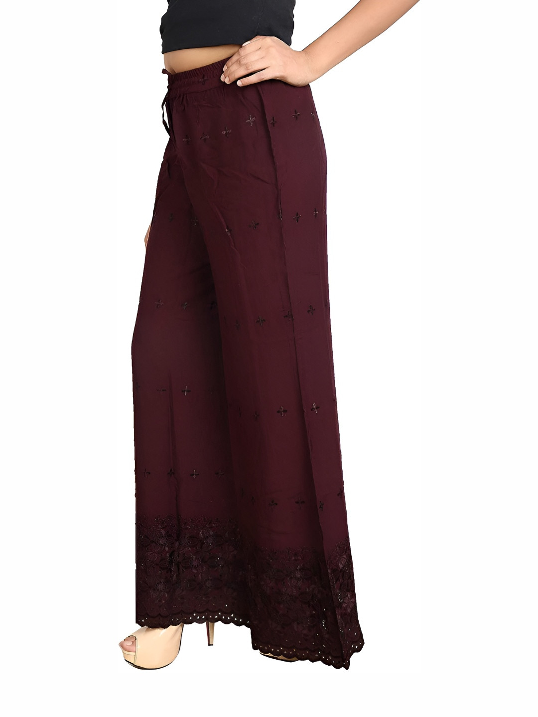 MIXFIT Women Textured Embroidered Parallel Trousers