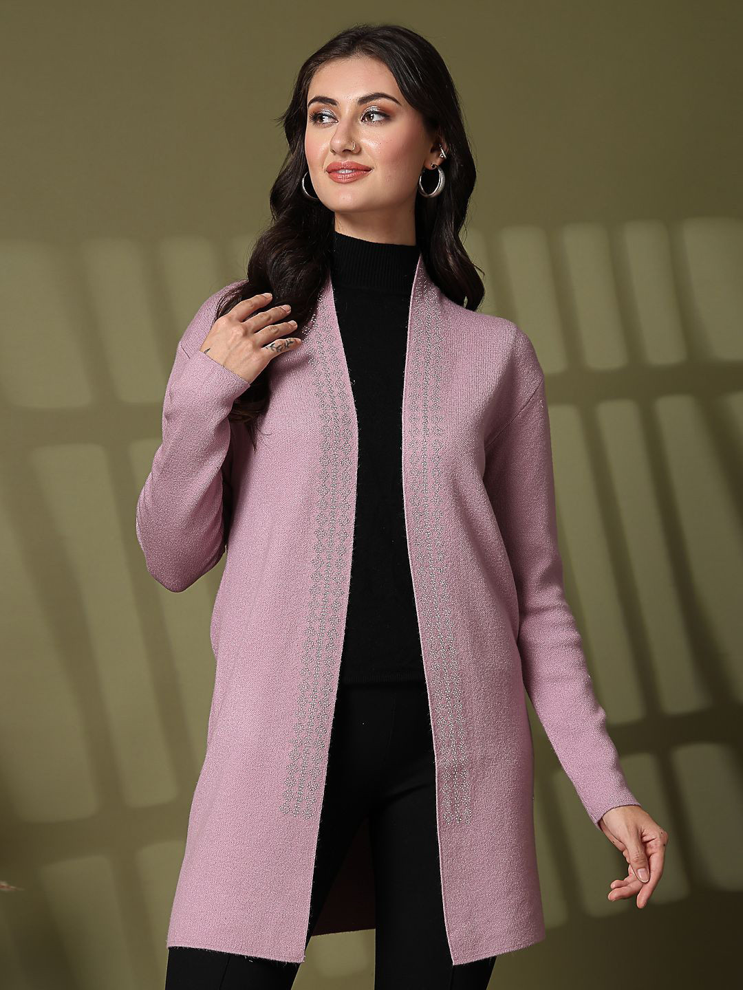 Thirty Threads Self Design Open Front Longline Shrug