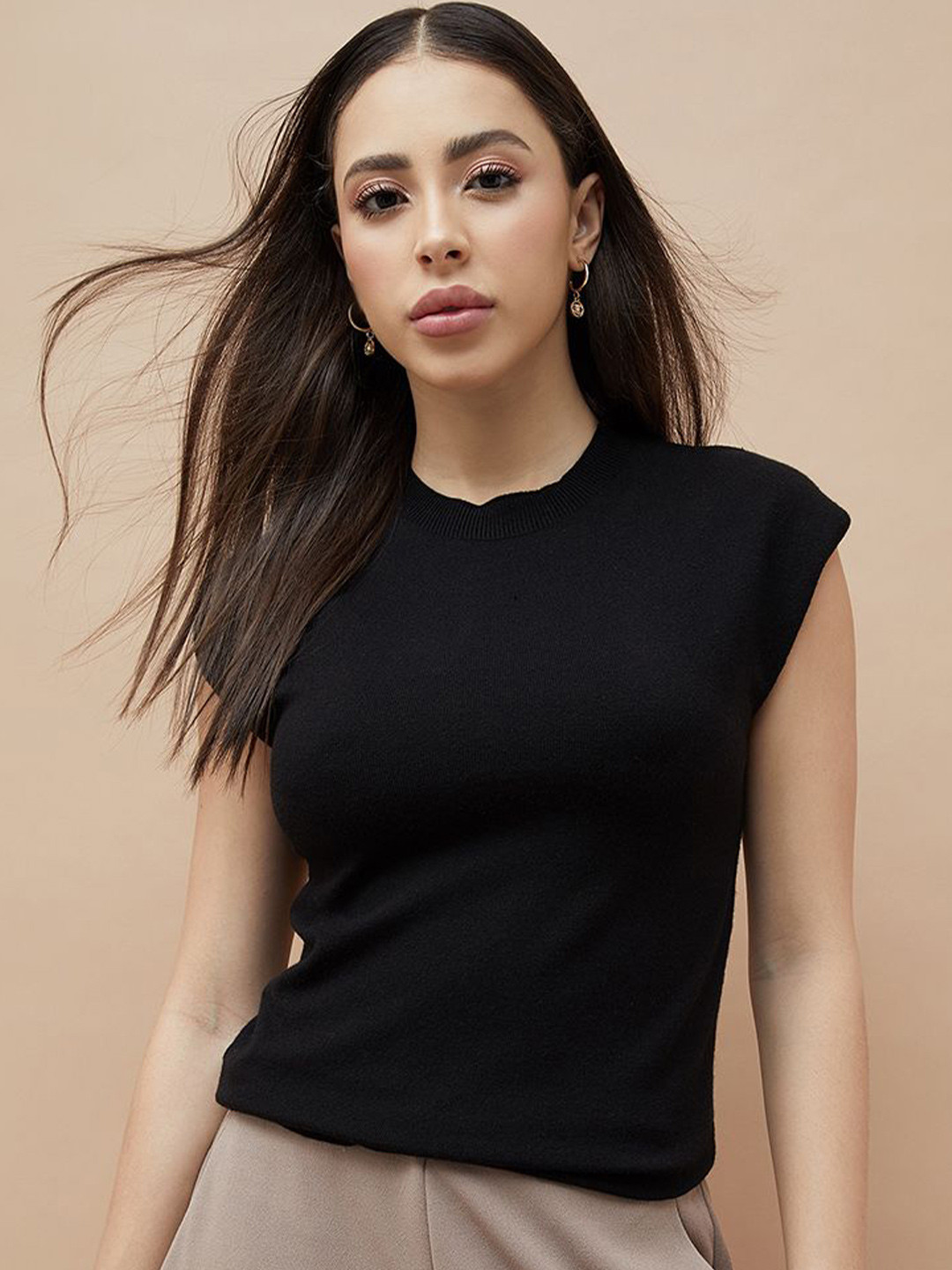 CODE by Lifestyle Women Ribbed Round Neck Cap Sleeve Top
