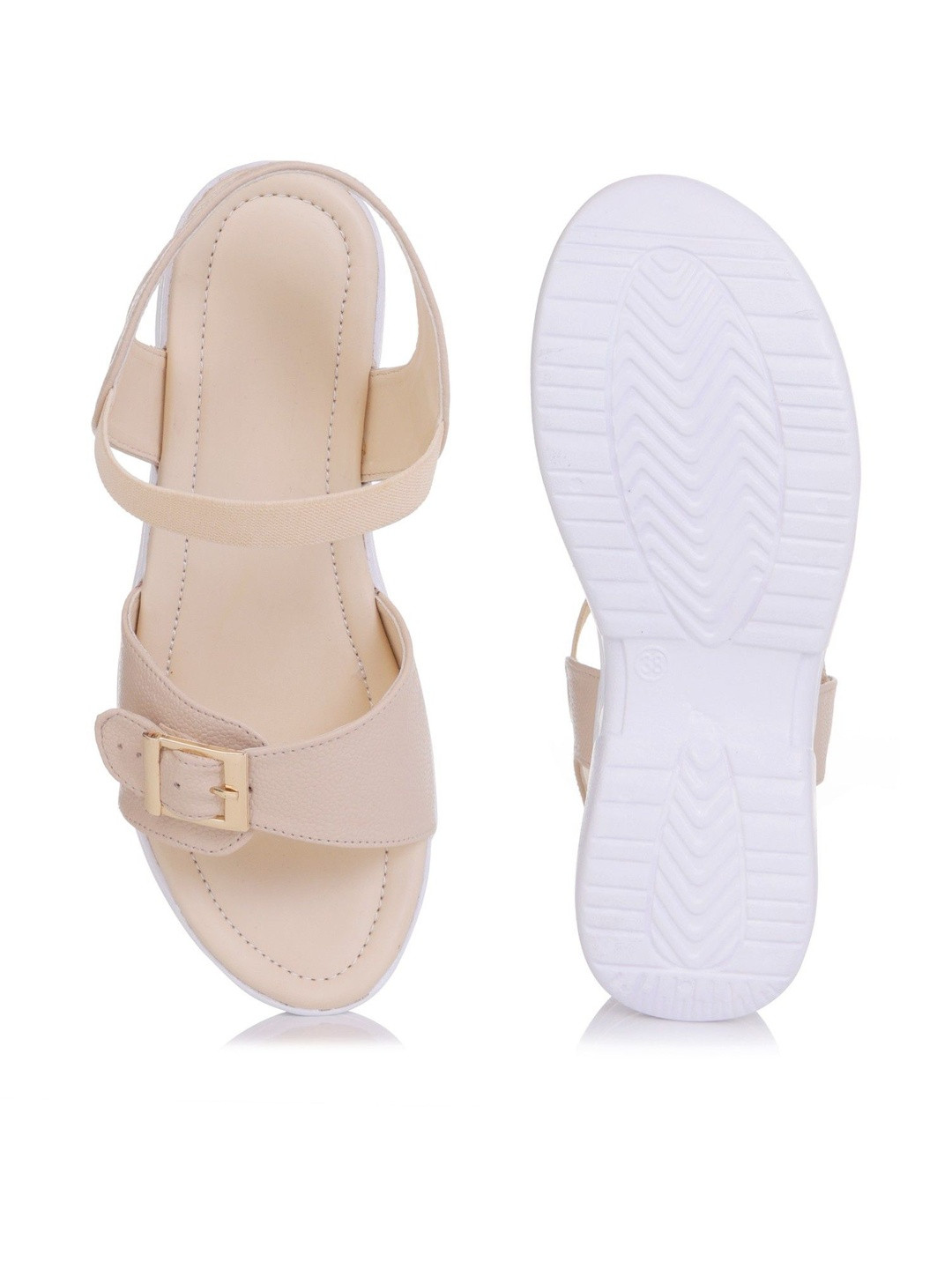 CST Lifestyle Women Cream Open Toe Backstrap Wedge Casual Sandals
