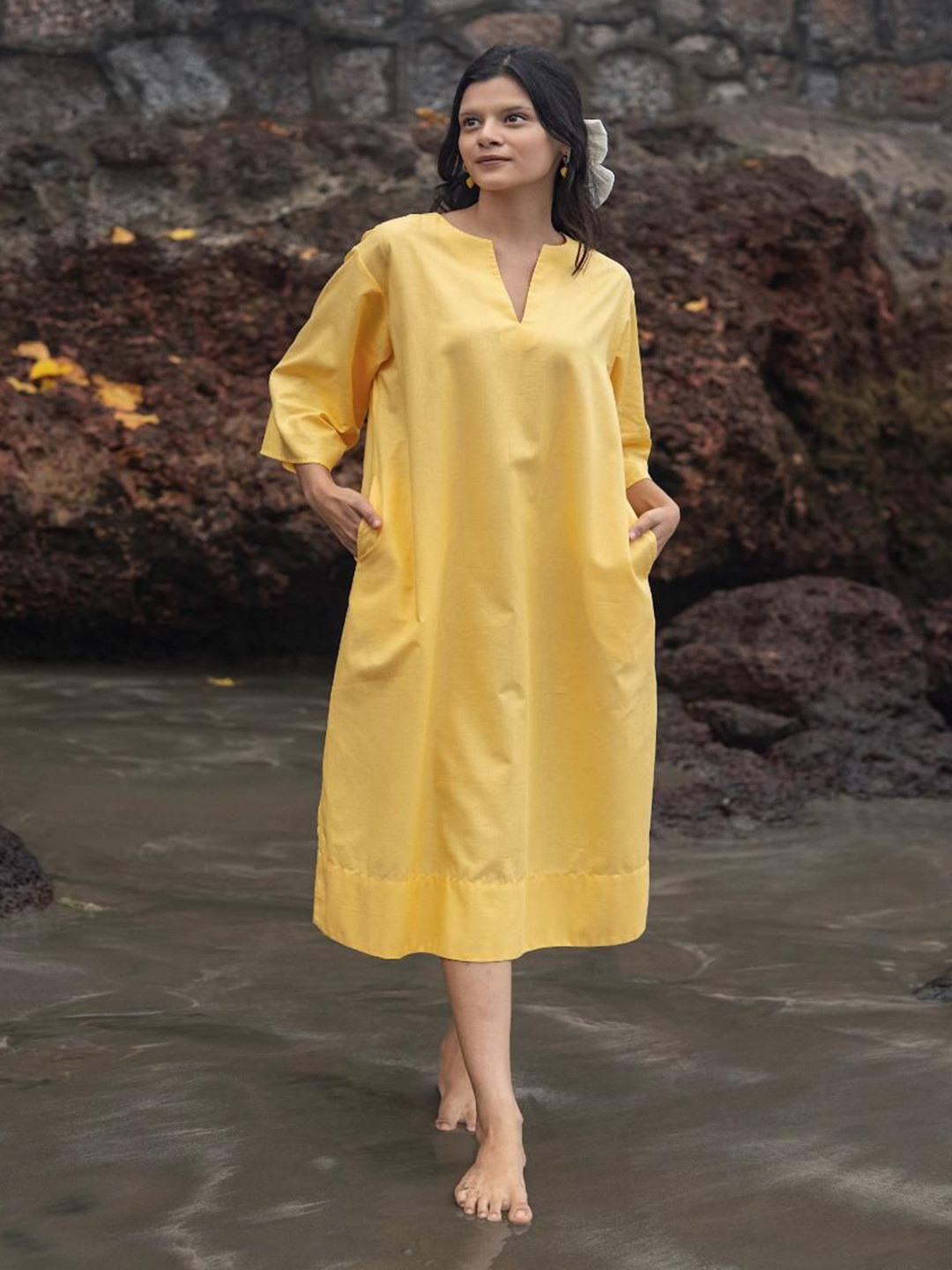 RAAS LIFE Soriee Women Linen A-Line Midi Dress