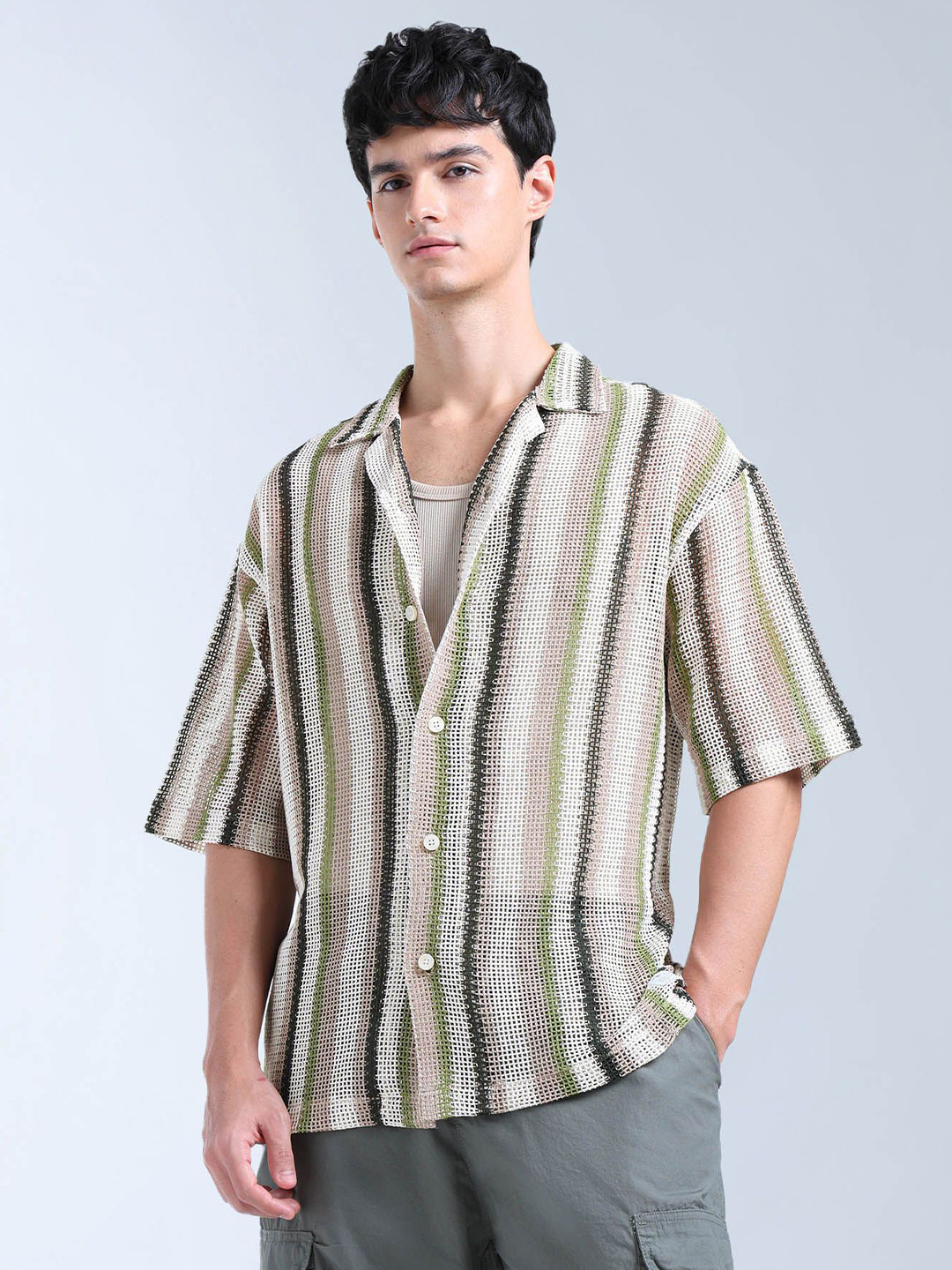 Flying Machine Striped Semi Sheer Oversized Shirt