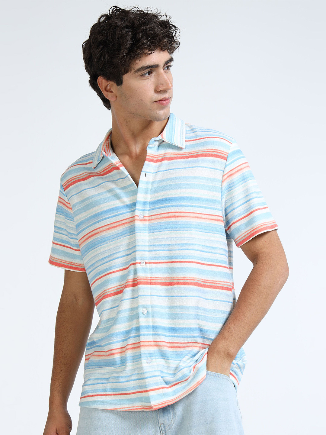 glitchez Standard Horizontal Striped Cotton Casual Shirt