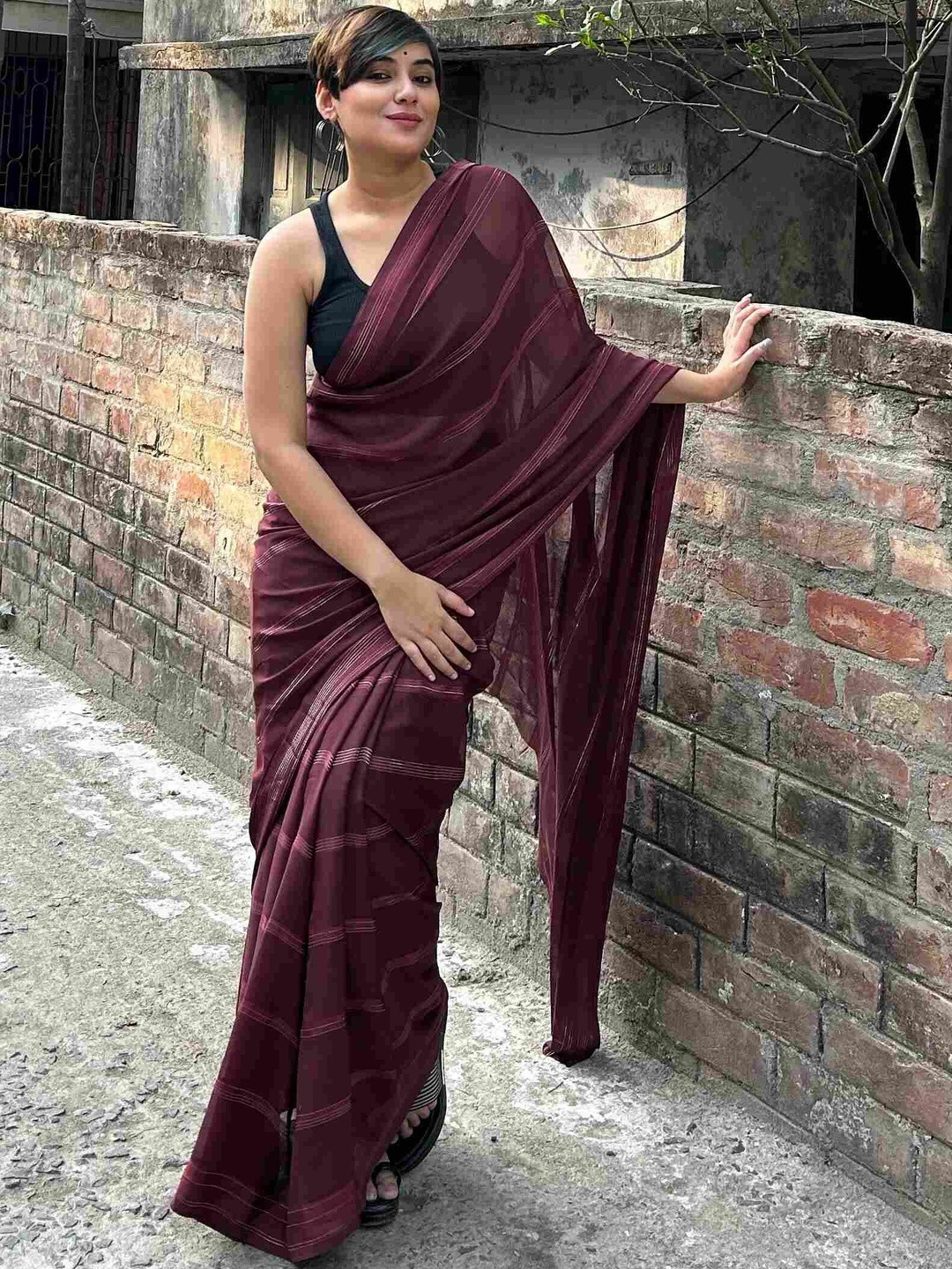 Moda Rapido Graceful Striped Bollywood Satin Saree