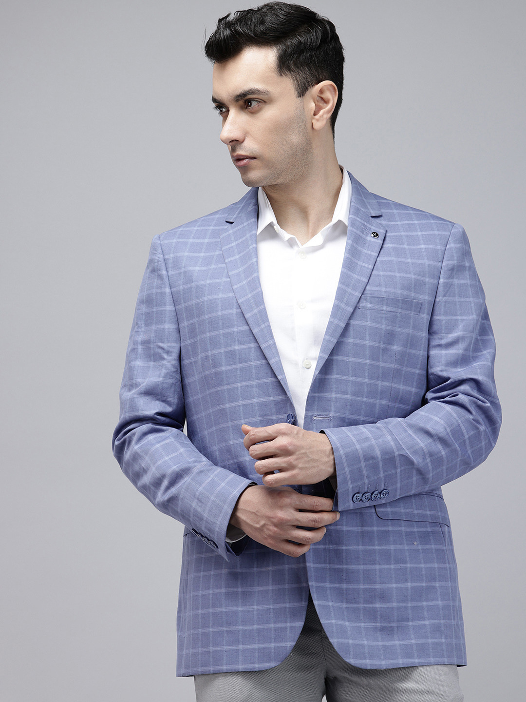 Van Heusen Slim Fit Checked Notched Lapel Linen Cotton Single-Breasted Formal Blazers