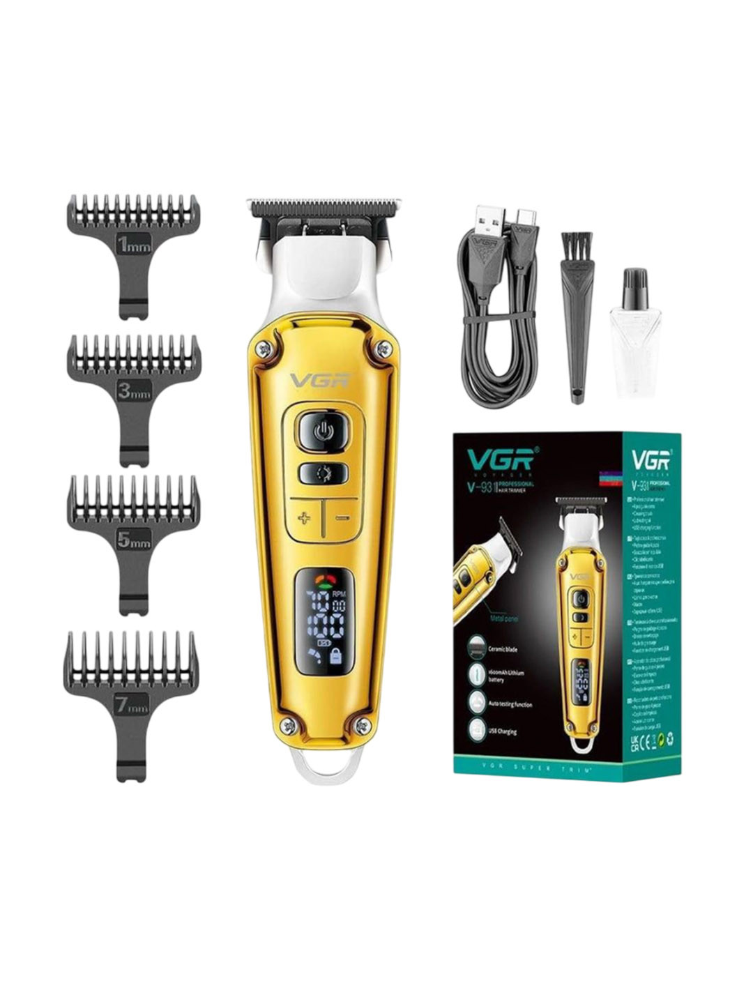 VGR V-937 Professional Hair Trimmer with 240-Min Runtime - Gold