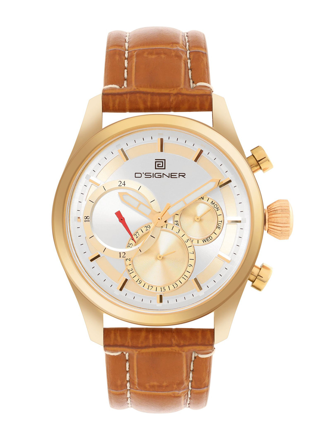 D'SIGNER Men Mother of Pearl Dial & Leather Straps Analogue Multi Function Watch 680GL.2G