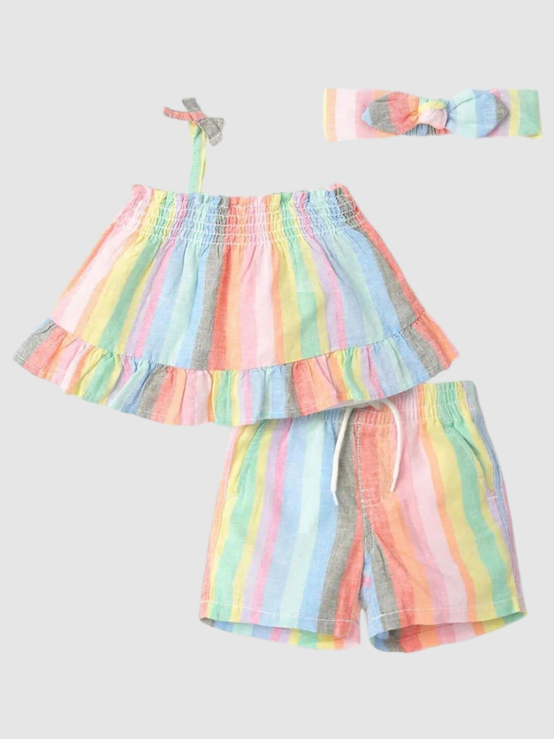 GAP Girls Rainbow Striped Ruffle Pure Cotton Clothing Set