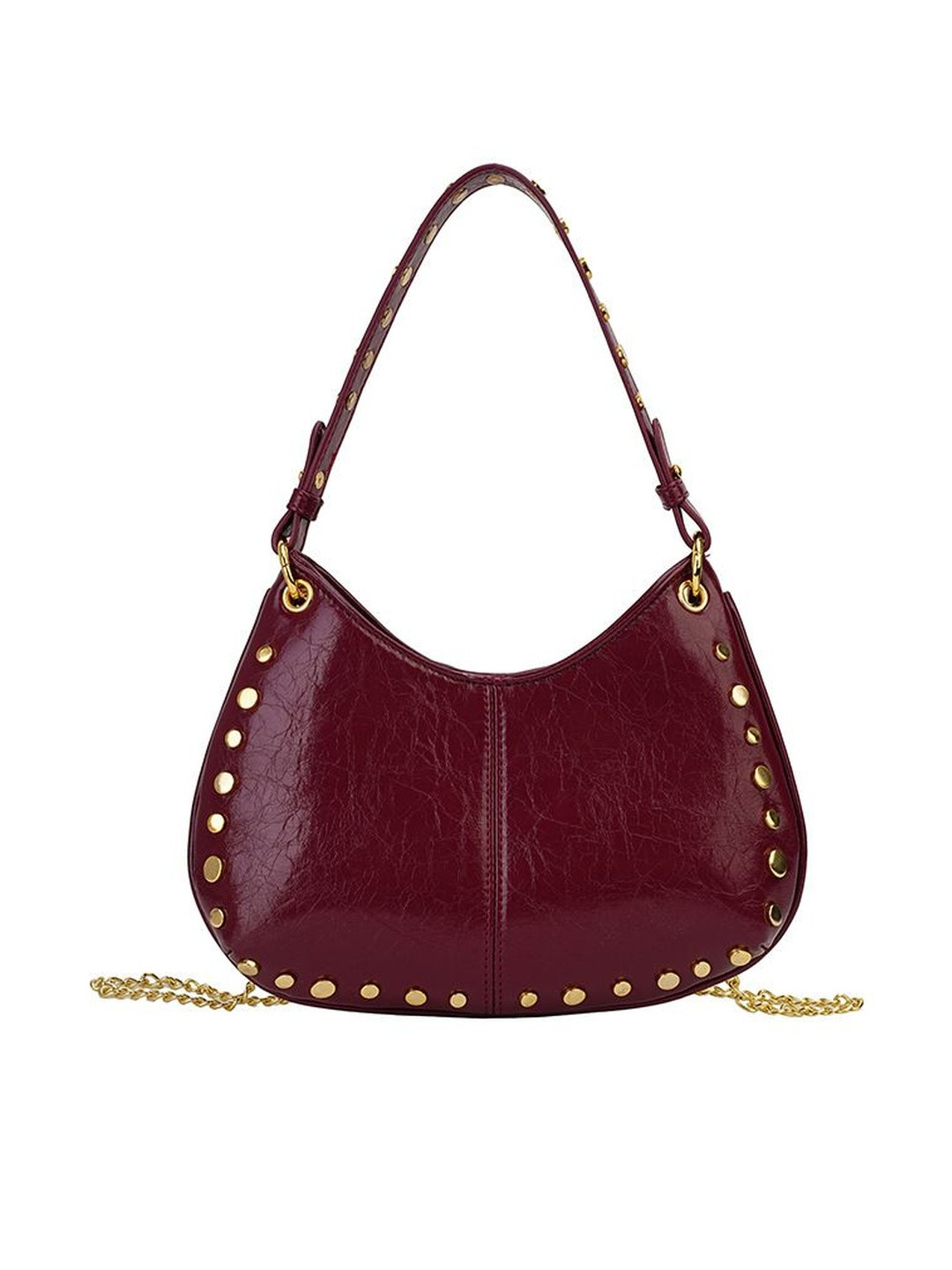 CORSICA Women Maroon Solid PU Half Moon Satchel Handbag