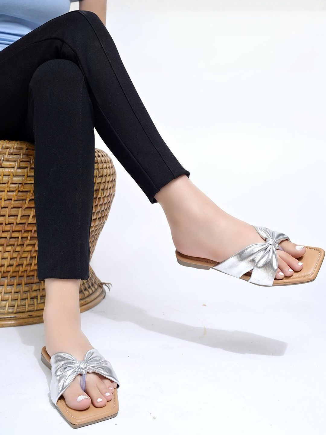 SZN Women Silver Slip-On Open Toe Flats
