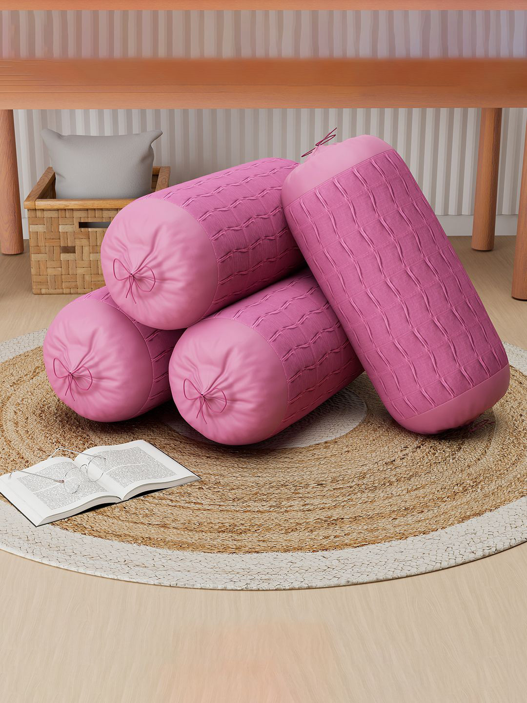 Kuber Industries Bolster Cover Set Of 4 with Drawstring Closure 7 Wave