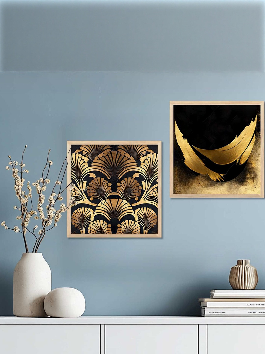 WALLLANE Set Of 2 Brown Wooden Frame Art Deco Wall Painting