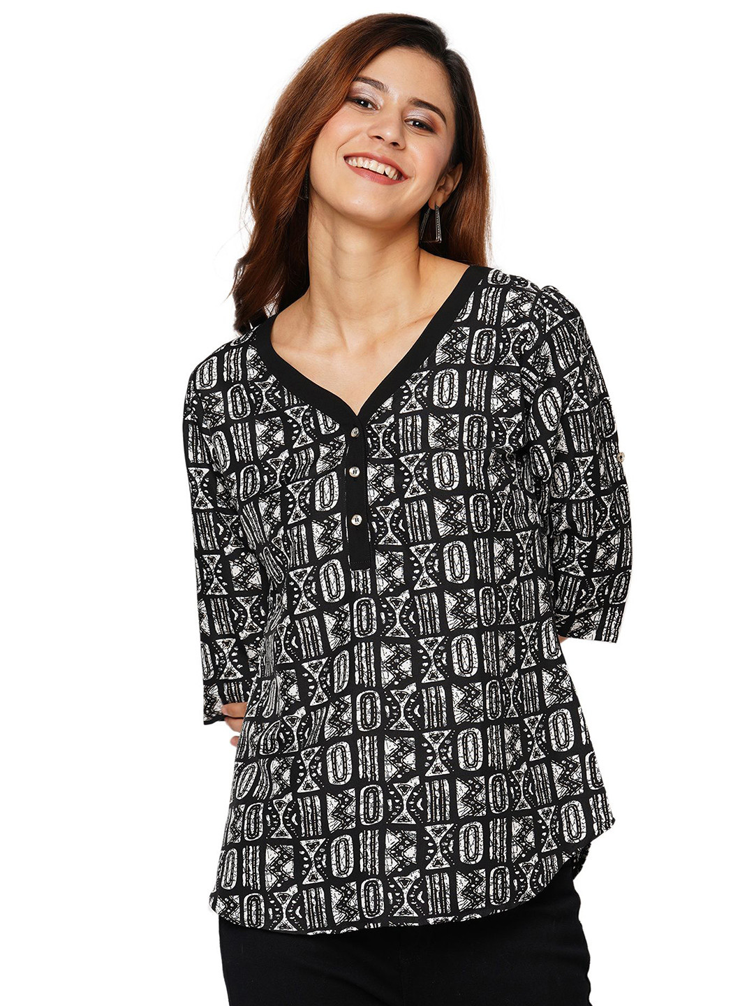 G0-4 IT Women Geometric Printed V-Neck Top