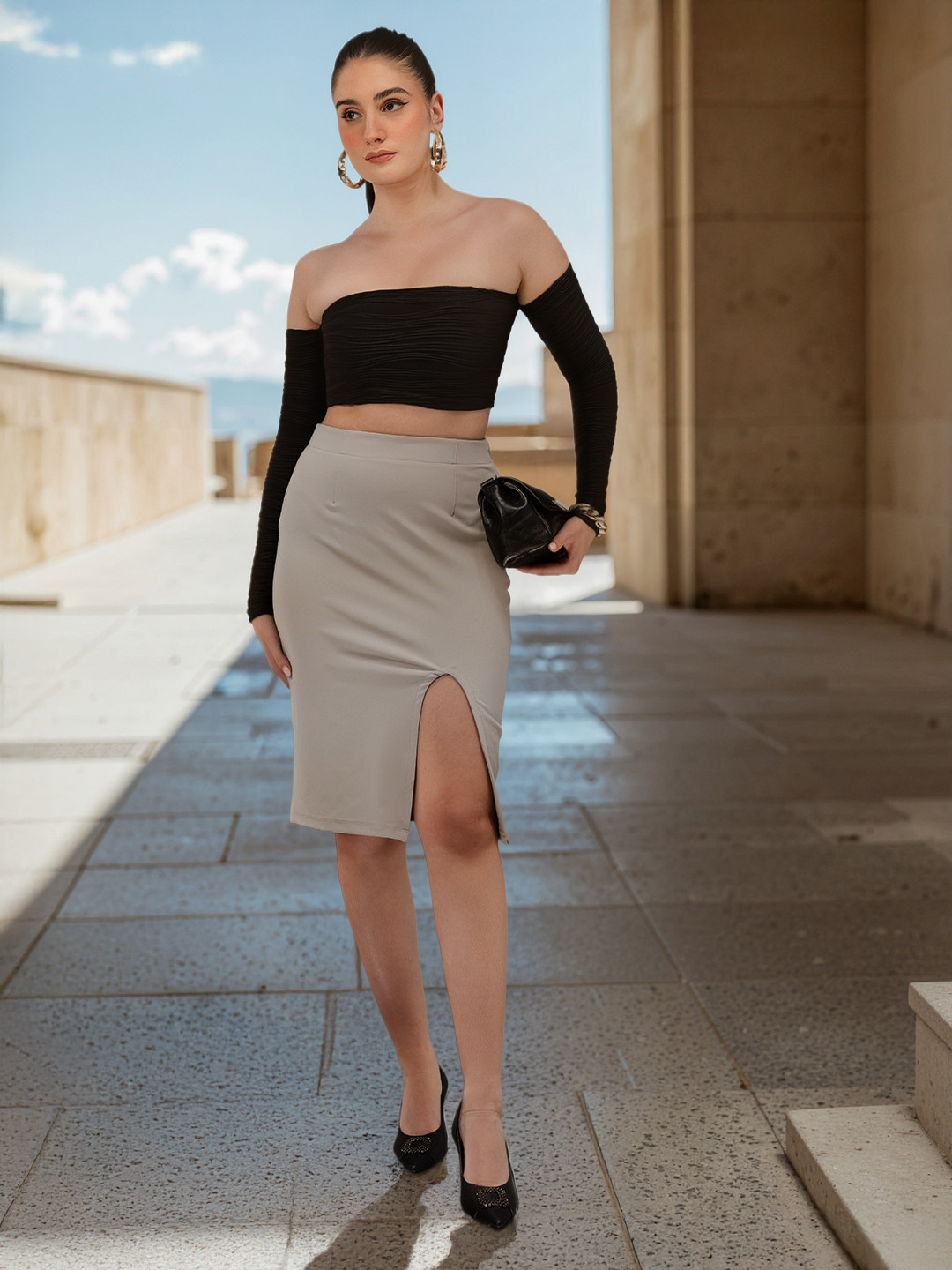 bebe Season Staples Front Slit Straight Skirt