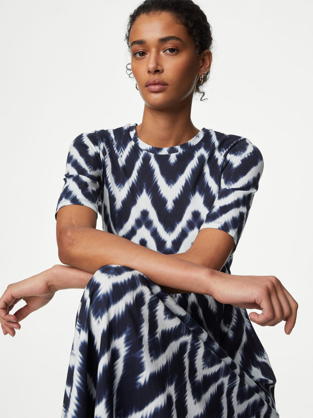Marks & Spencer Chevron Printed Fit and Flare Pure Cotton Midi Dress
