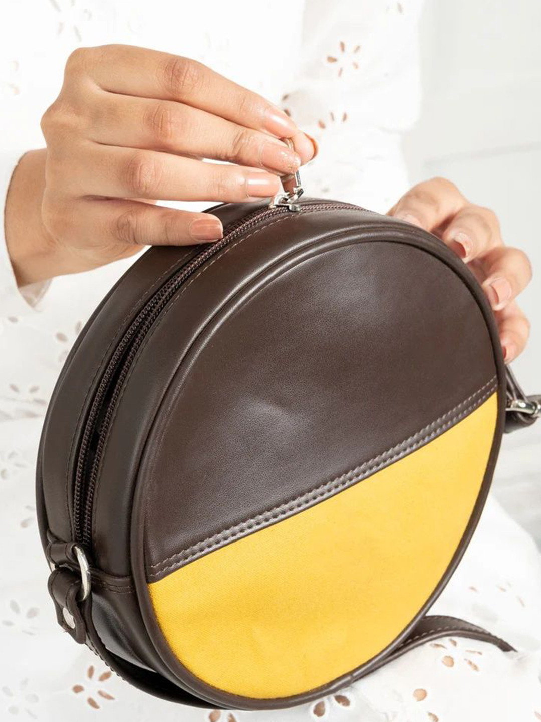 Needles Play Colourblocked Leather Half Moon Shoulder Bag