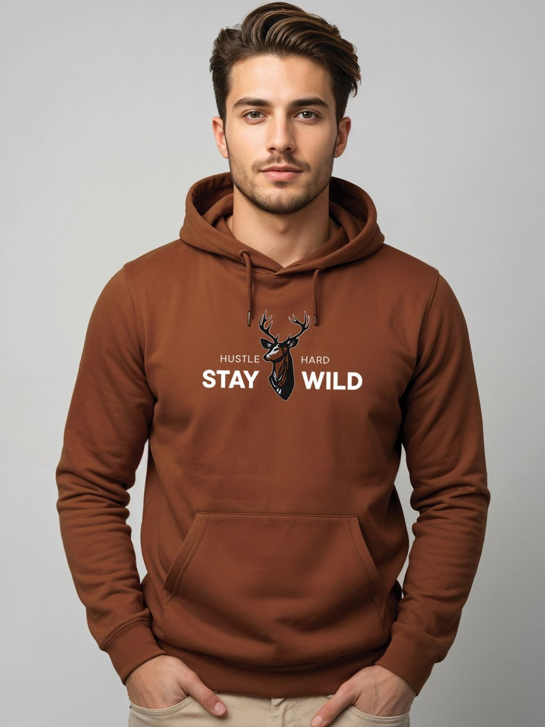 Adro Hustle Hard Stay Wild 320 GSM Fleece Printed Graphic Sweatshirt