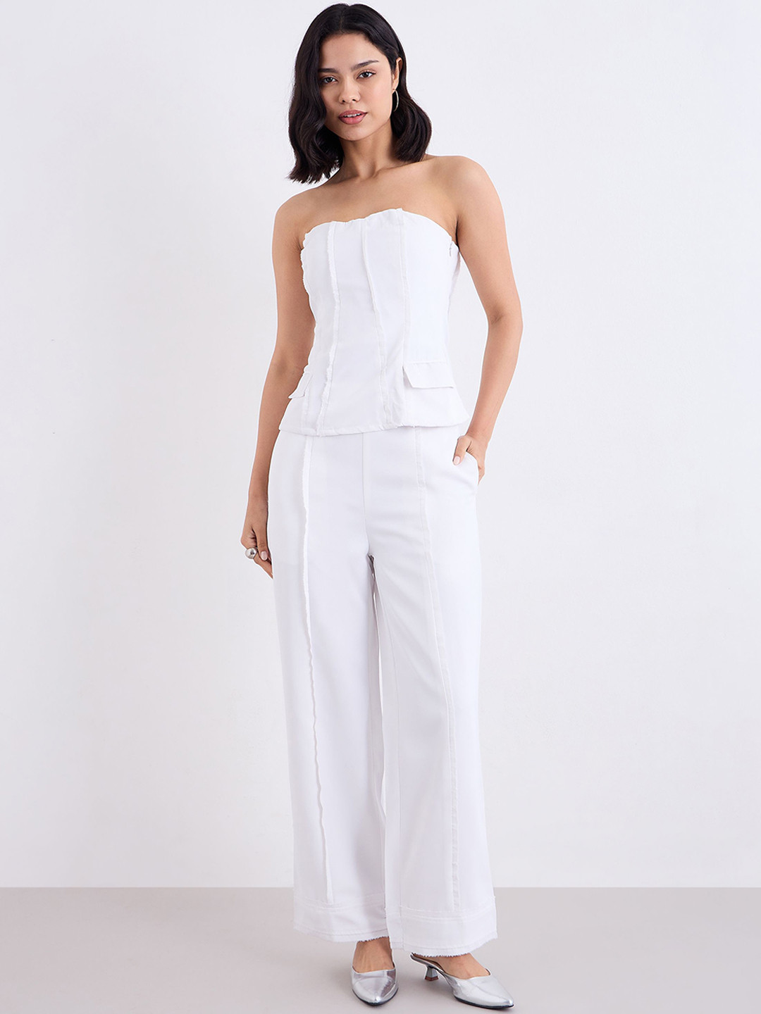 Styli Corset Top With Boning With Frayed Edge With Tailored Trouser Co-Ords