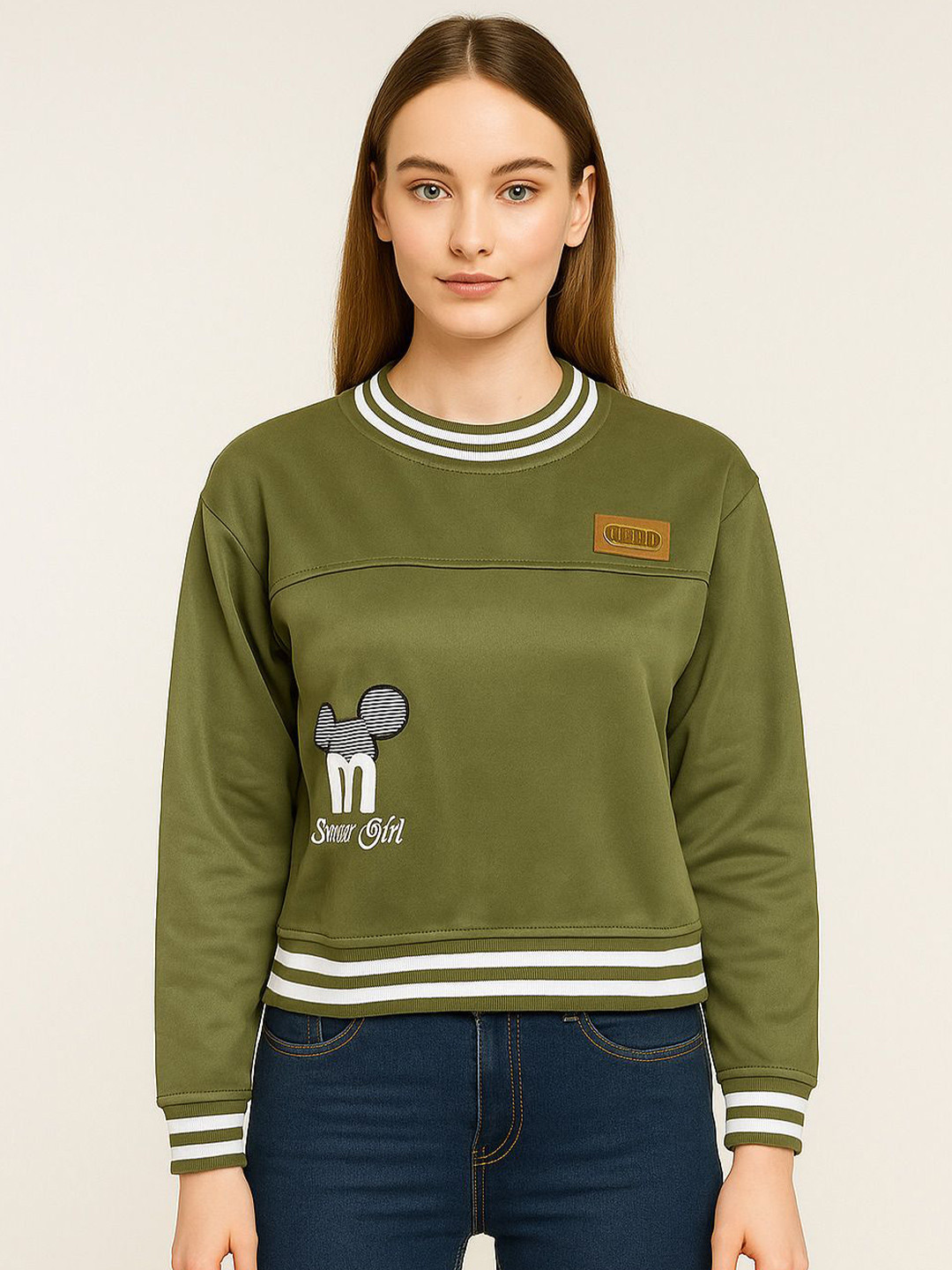 WINDROP SOLUTIONS Women Graphic Printed Round Neck Crop Pullover