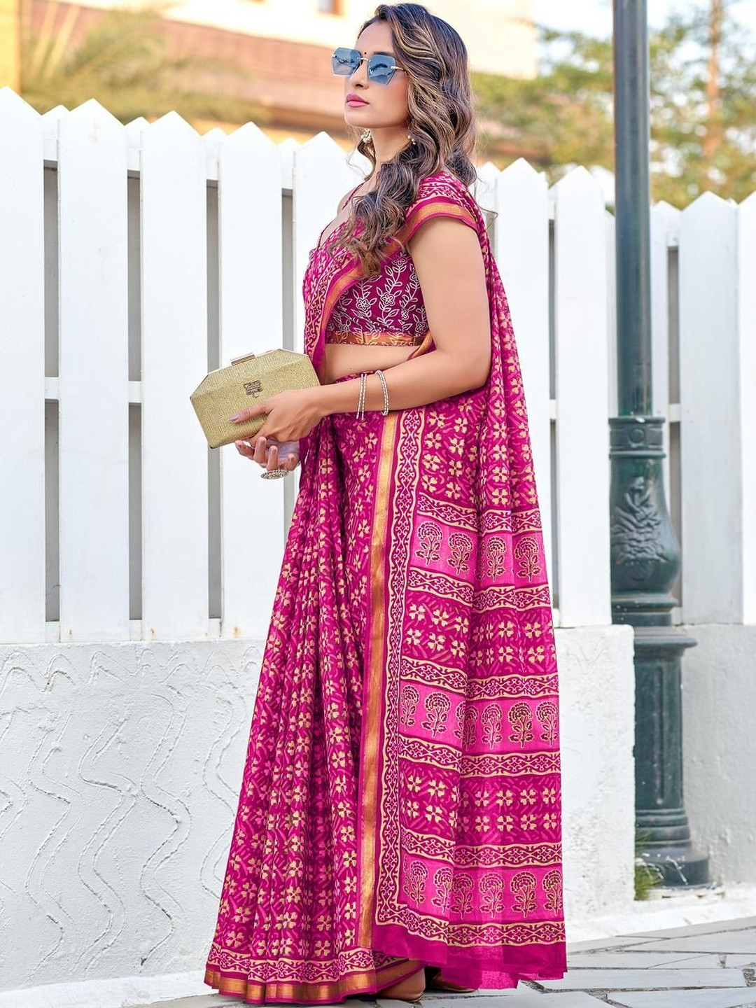 HAND BLOCK PRINT WITH HEVAY ZARI BODAR SAREES
