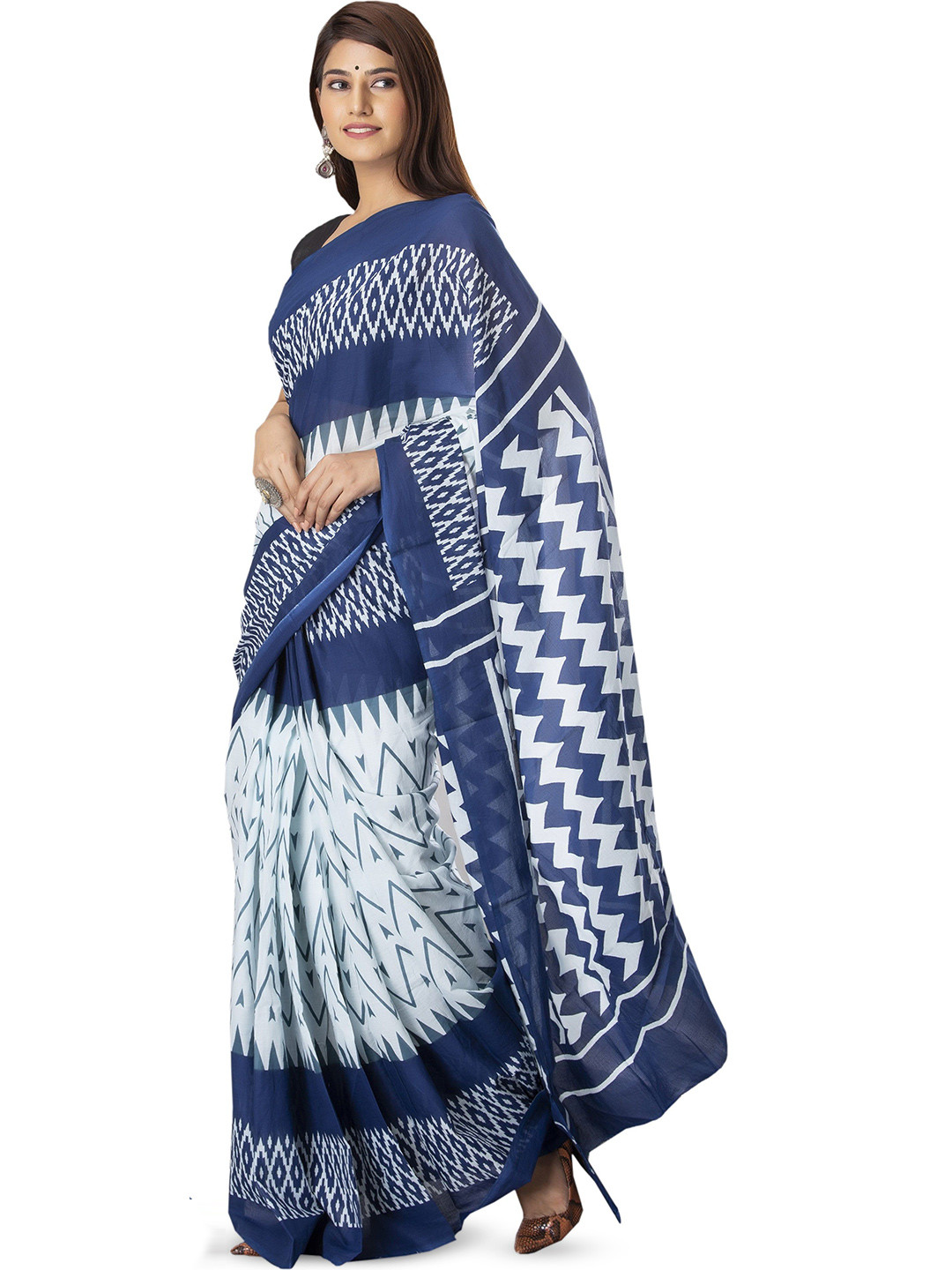 Craft Musium Geometric Printed Pure Cotton Saree With Unstitched Blouse Piece