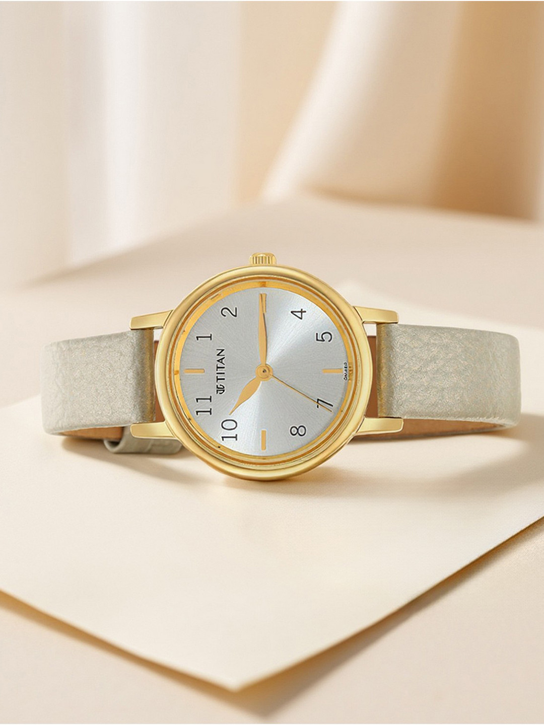 Titan Women Brass Dial & Leather Straps Analogue Watch 2678YL01