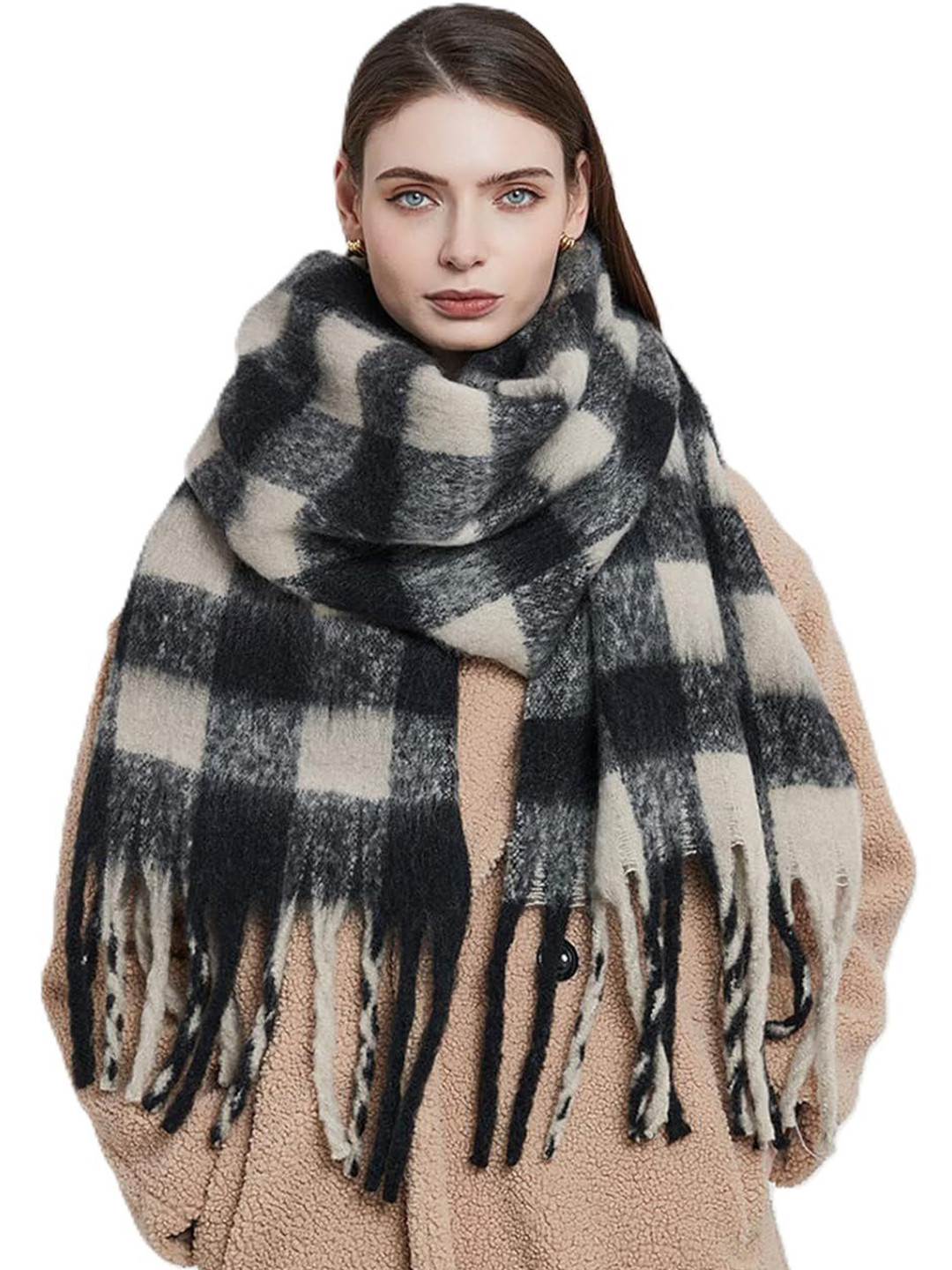 Alexvyan Women Checked Winter Woolen Warm Long Stoles