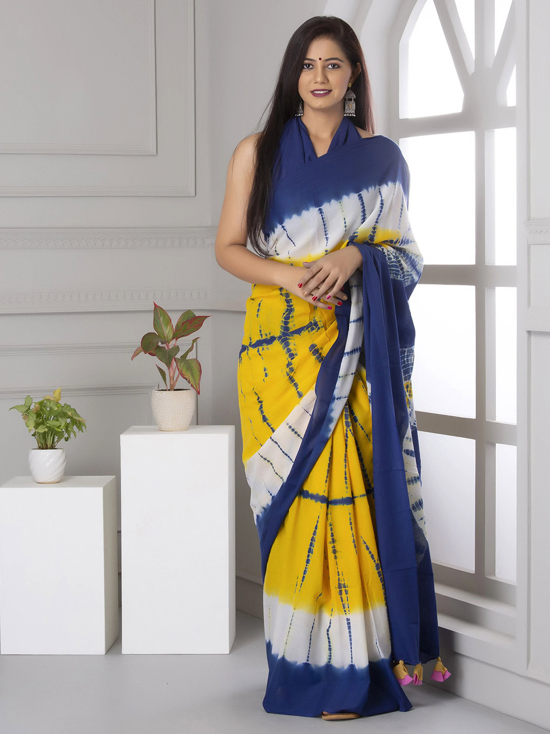 Craft Musium Tie and Dye Hand Block Printed Pure Cotton Saree