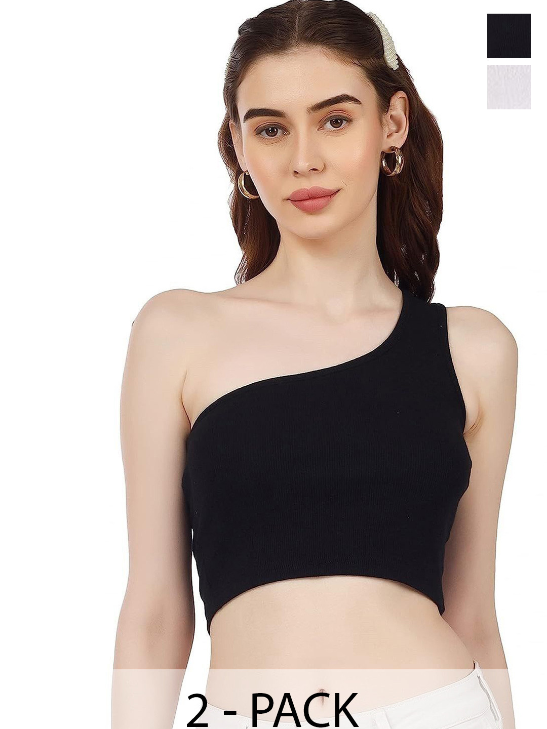MIXFIT Pack Of 2 One Shoulder Fitted Crop Top