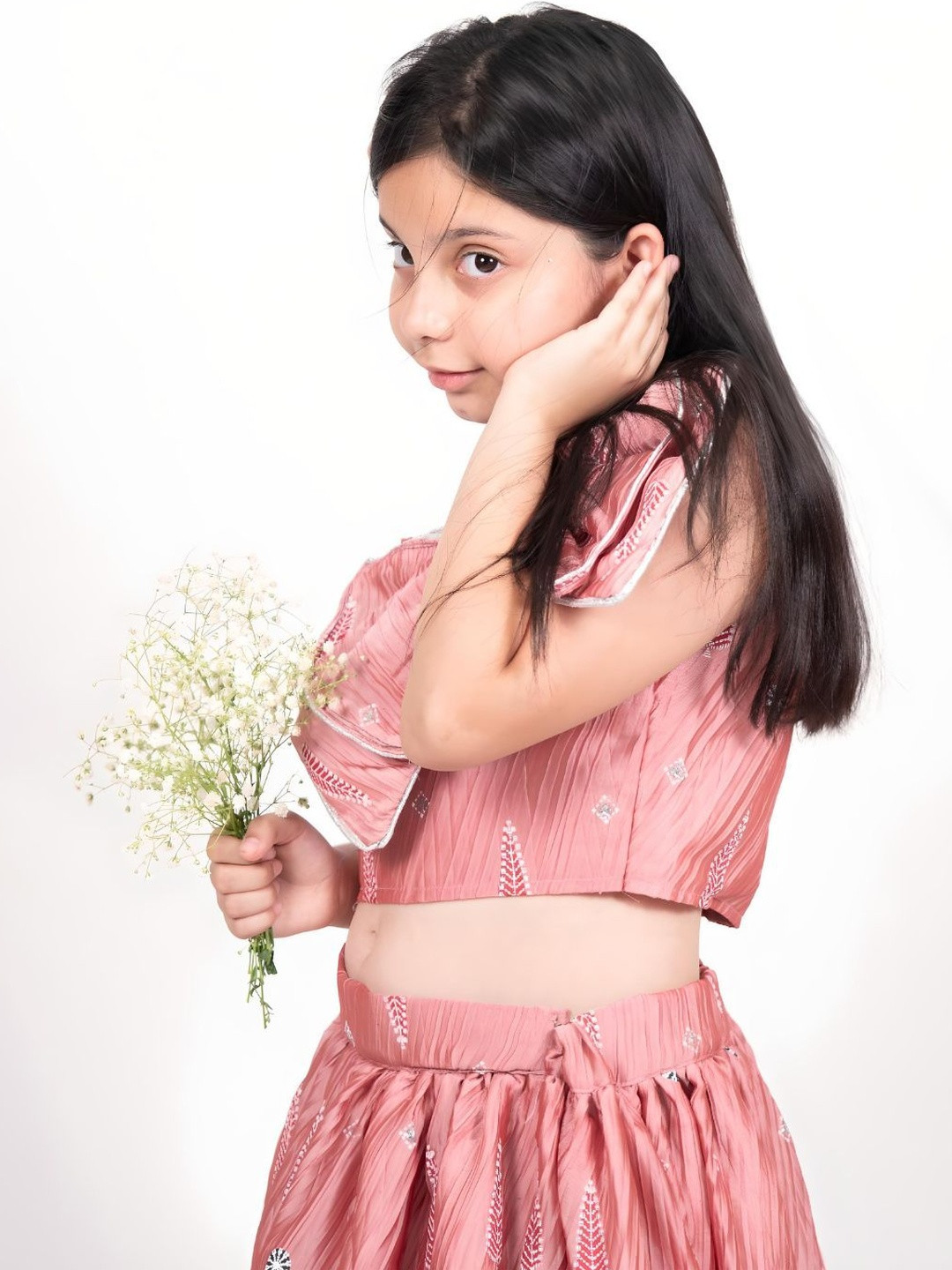 Sangria Girls Peach Poly Cotton Ethnic Dresses