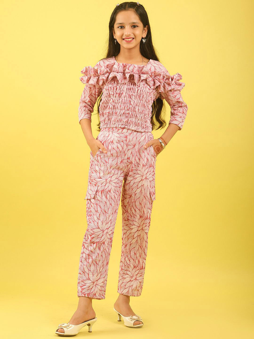 BAESD Girls Abstract Printed Smocked Top With Trouser
