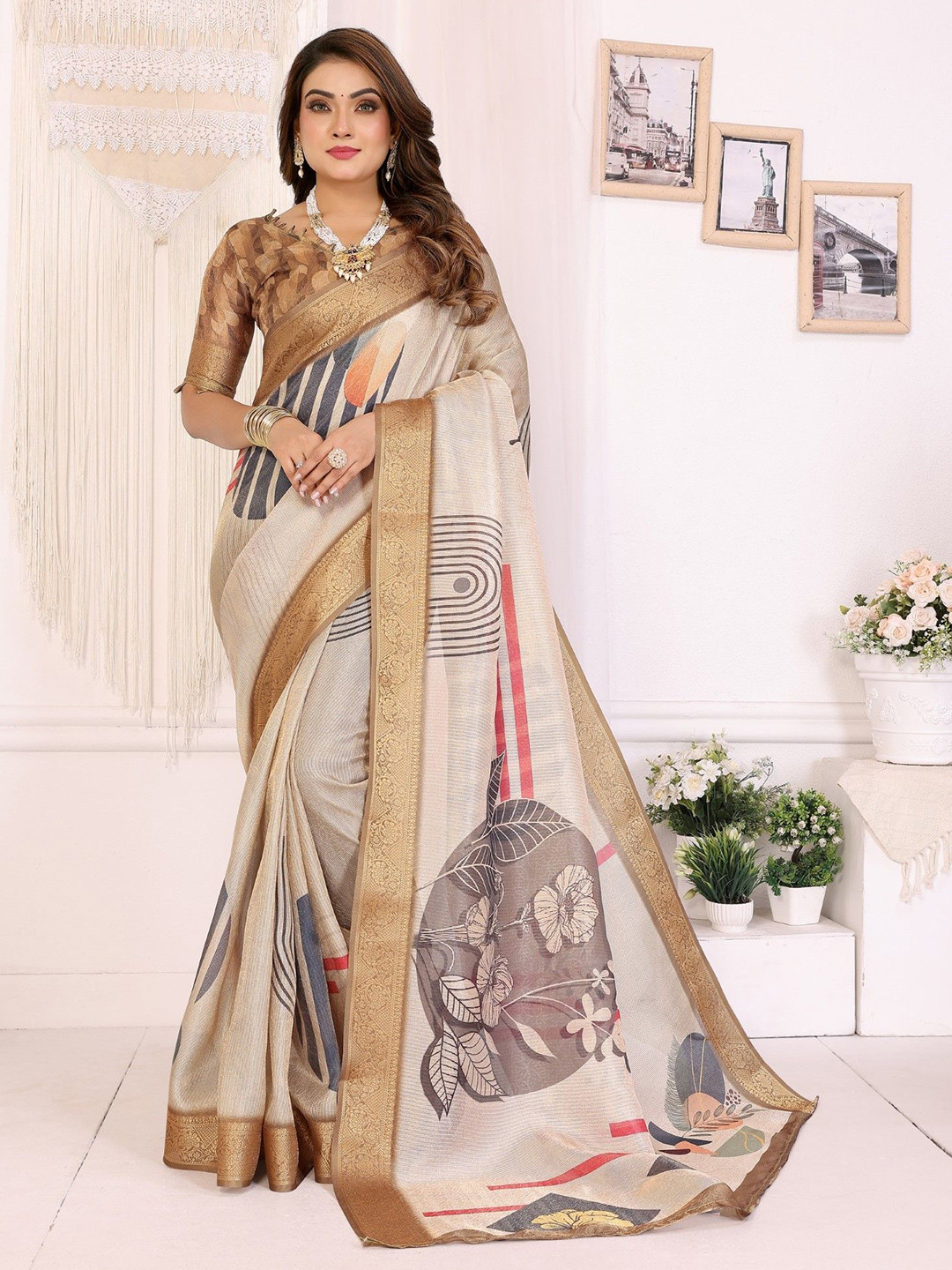 LeeliPeeri Designer Mulberry Silk Digital Printed Saree With Contrast Blouse Piece