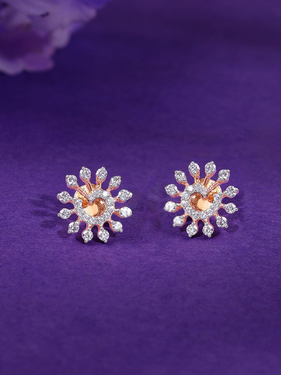 GIVA 18Kt Gold Sunstar Stud Earrings Diamond-2.202 gms