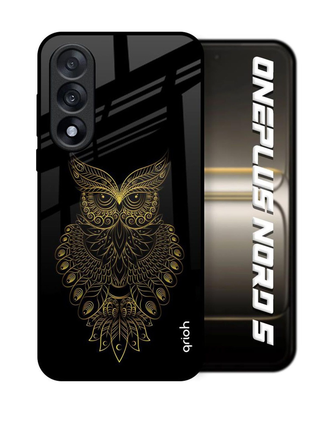 QRIOH Golden Owl Printed OnePlus Nord 5 5G Glass Back Case Mobile Accessories