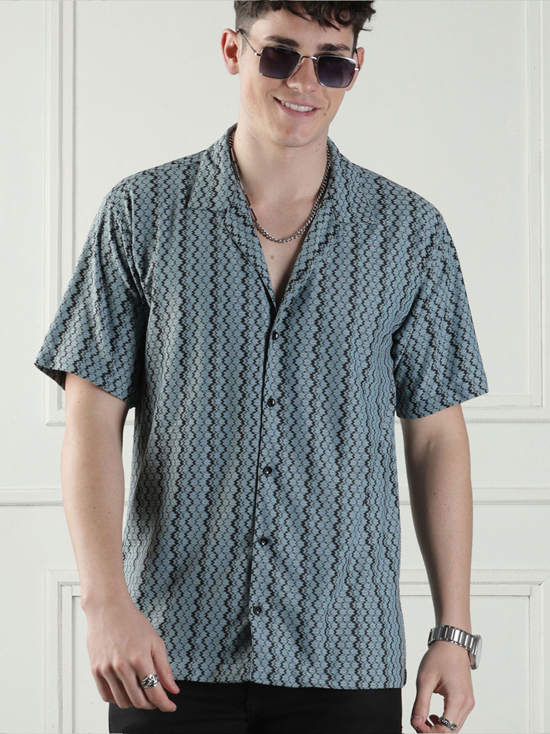 MaverIQ Premium Self Design Spread Collar Shirt