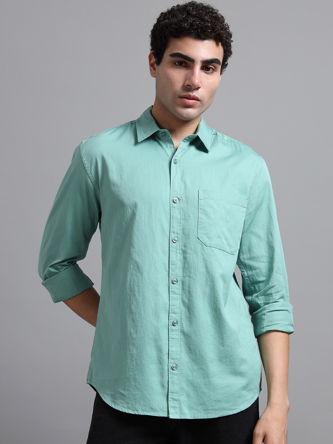 Proword Spread Collar Slim Fit Pure Cotton Shirt