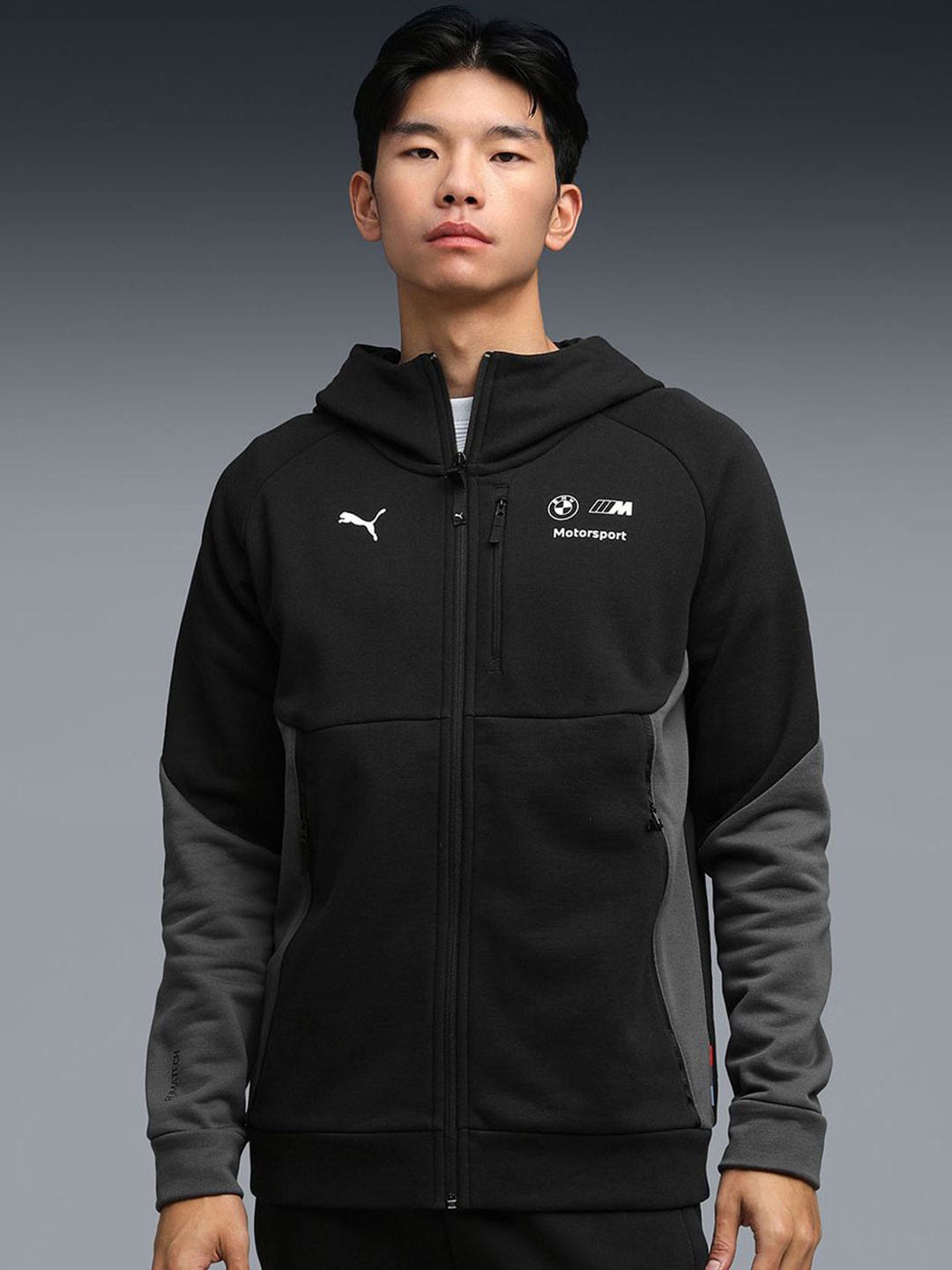 PUMA Motorsport Men Hooded Brand Logo Printed BMW MMS TECH Full-Zip Bomber Jacket