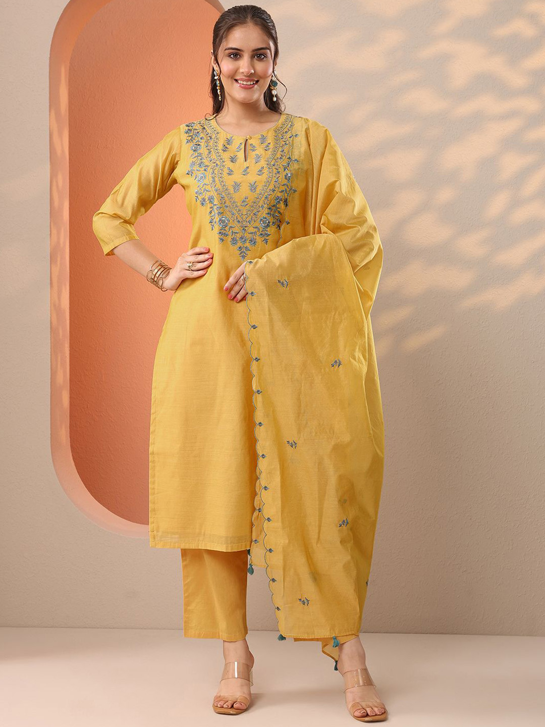 Libas Women Ethnic Motifs Embroidered Kurta with Trousers & Dupatta