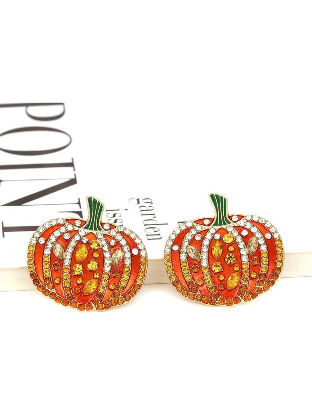 EL REGALO Artificial Stones Studded Pumpkin Shaped Enamelled Studs