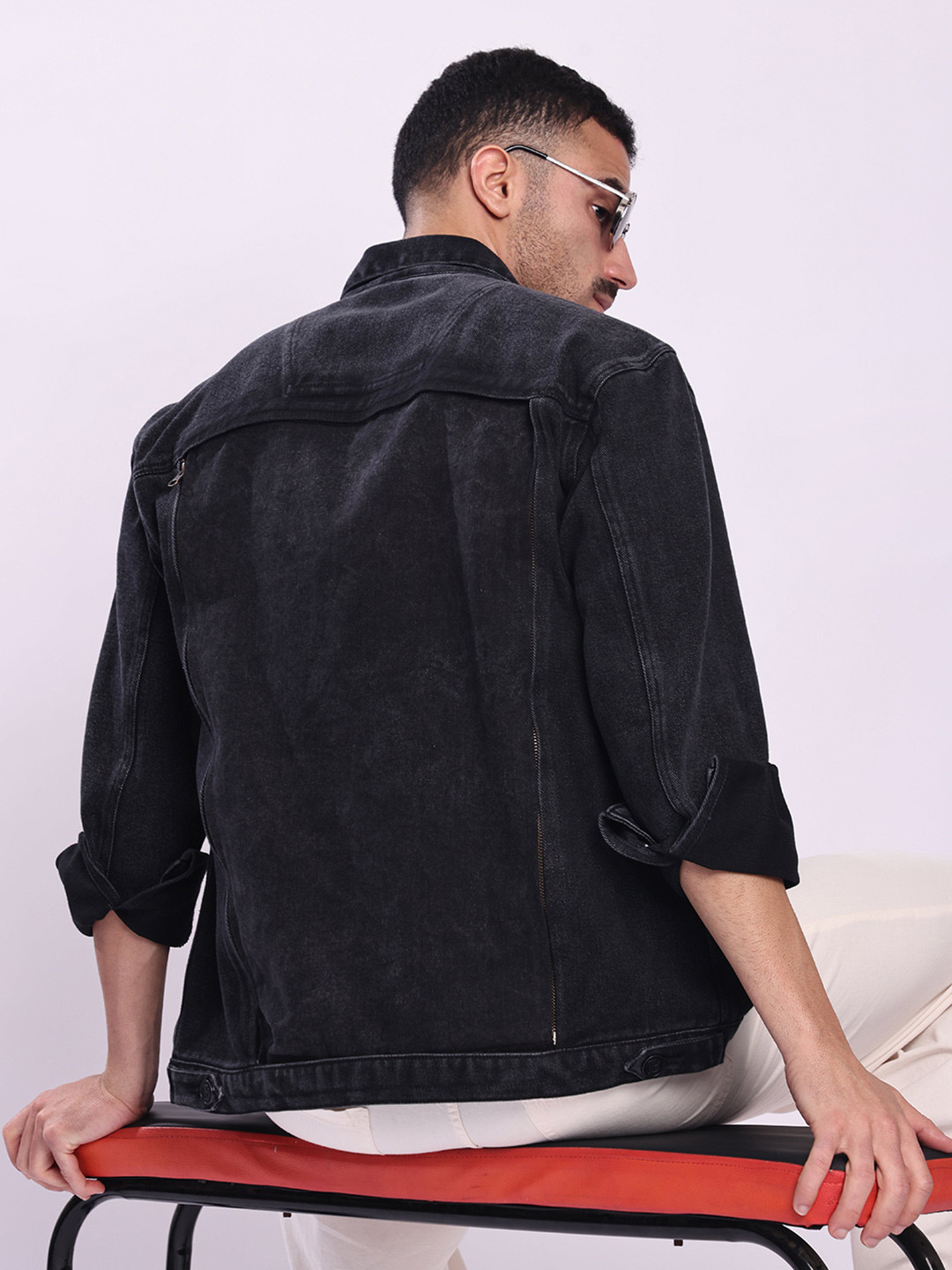 Bene Kleed Men Black Detachable Back Panel Denim Jacket