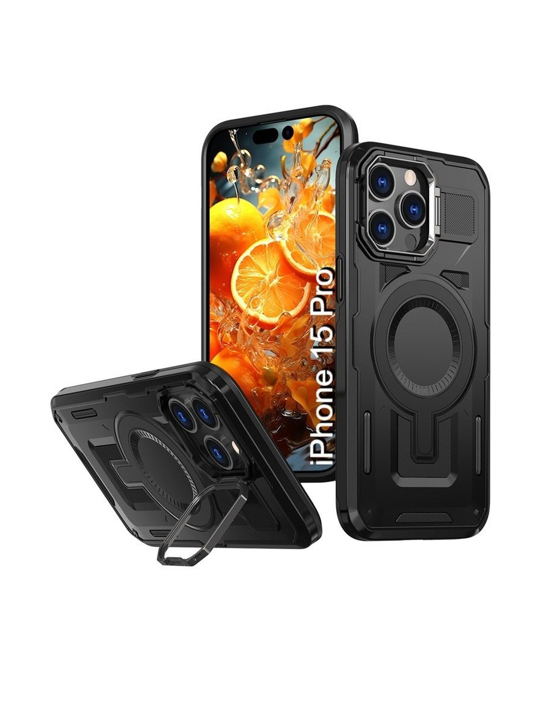 Luxury Kase Rugged Shockproof Magnetic Case with Kickstand iPhone 15 Pro Back Case