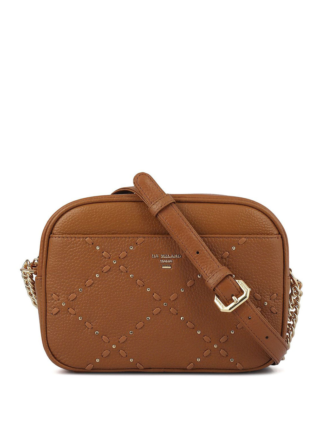 Da Milano Women Textured Crossbody Studded Leather Sling Bag